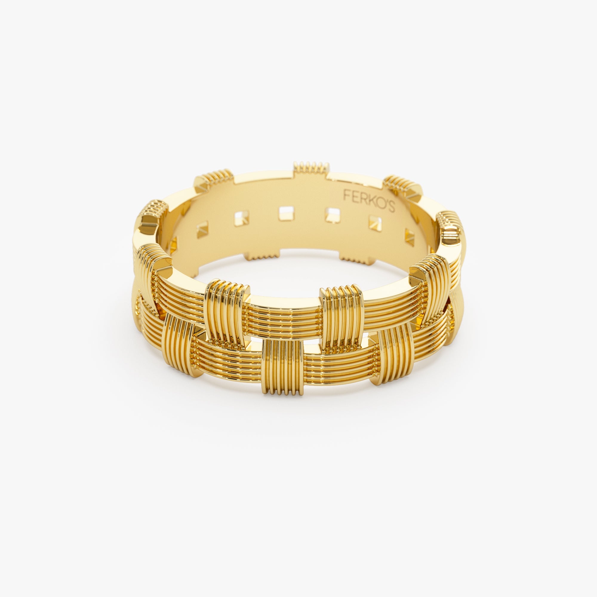 OBFJ1122 - 14K Stackable Ribbed Woven Gold Ring 8