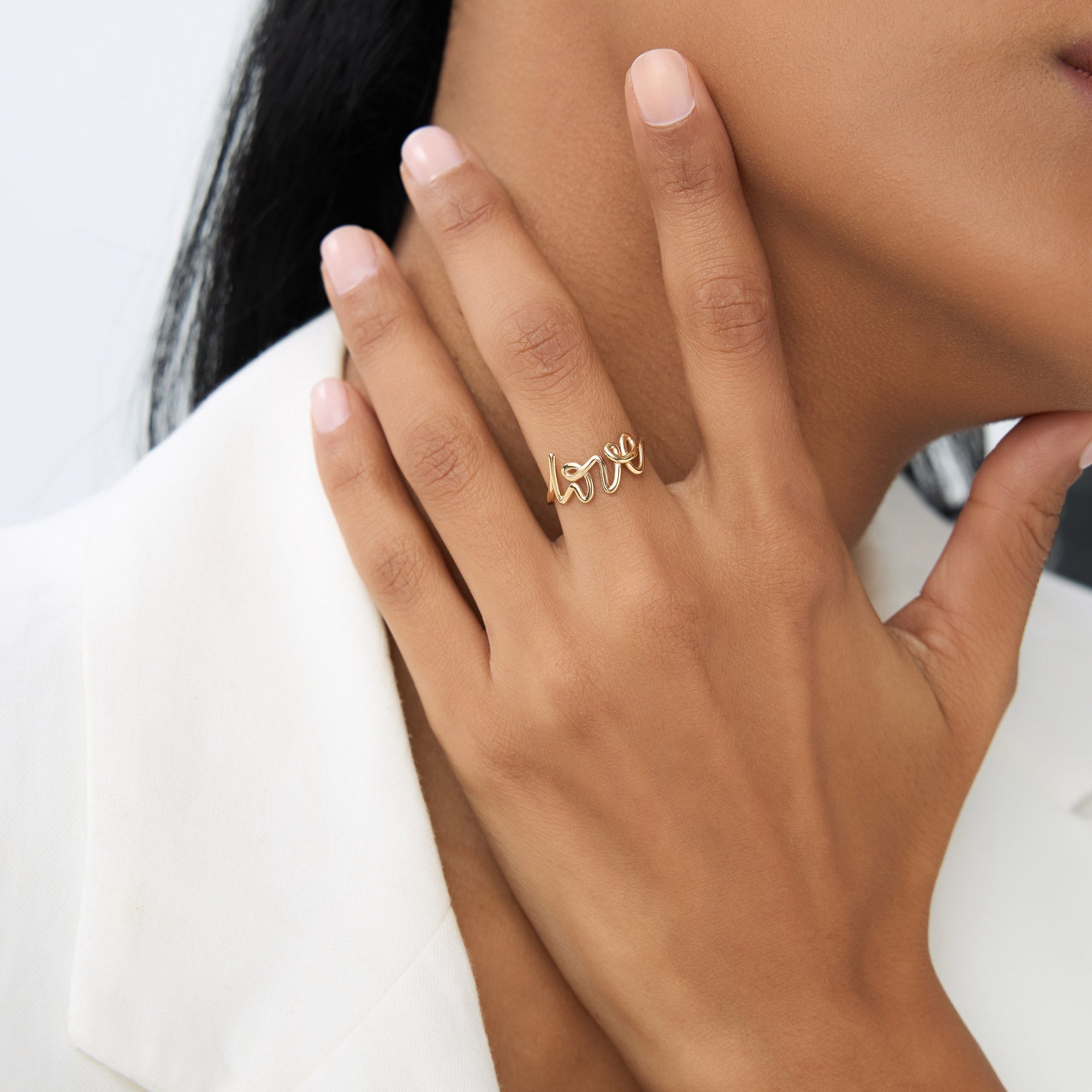 OBFJ1037 - 14K Gold Script Love Ring 3