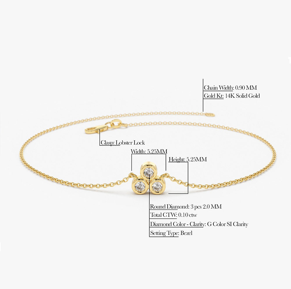 OBFJ1593 - 14K Gold Triangle Trio Dainty Diamond Bracelet 6
