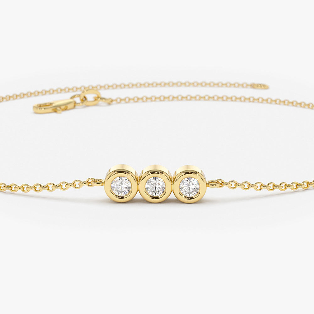 OBFJ1570 - 14K Gold Trio Diamond Bracelet with Thin Chain 5