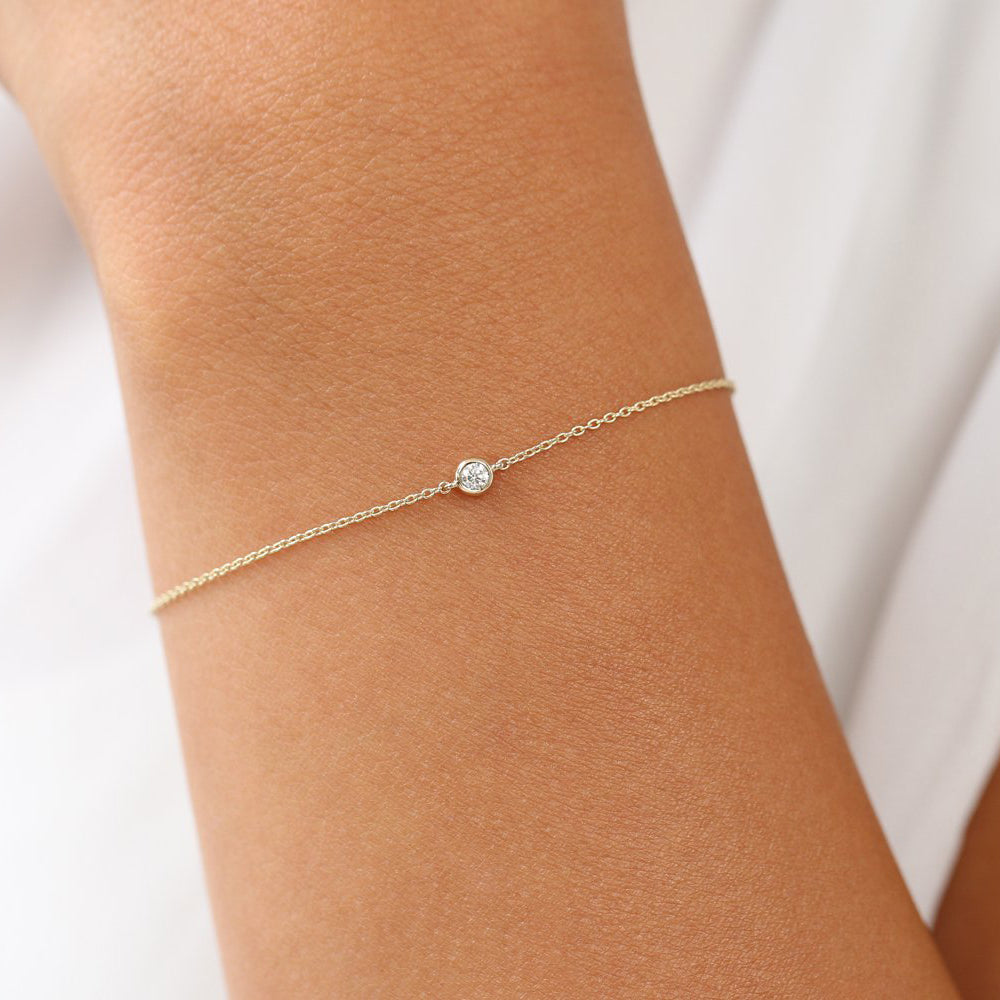 OBFJ1699 - 14k Gold Bezel Setting Diamond Solitaire Bracelet 0.05ctw 5