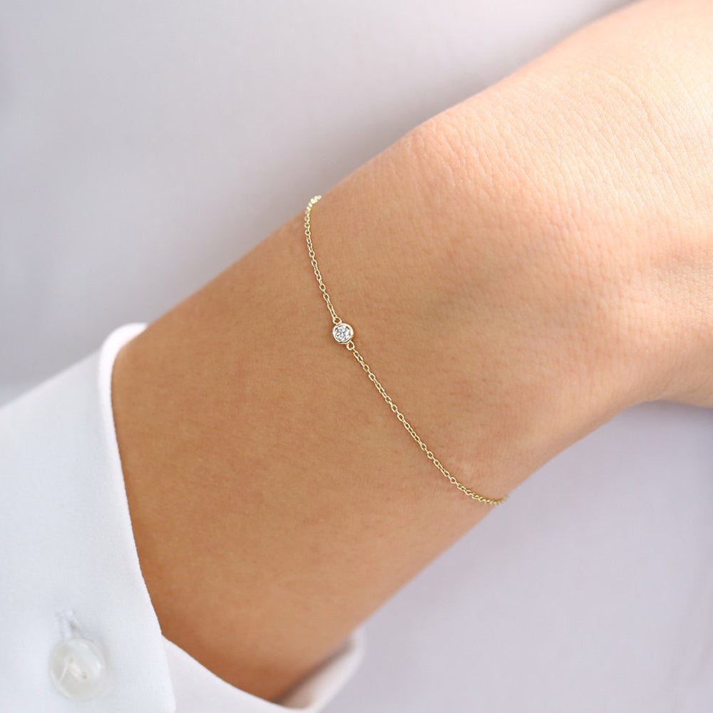 OBFJ0207 - 14k Rose Gold Bezel Setting Diamond Solitaire Bracelet 0.05ctw 2