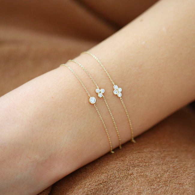OBFJ1595 - 14K Gold Dainty Quad Diamond Bracelet 3