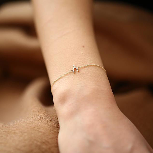 OBFJ1611 - 14K Diamond Wishbone Charm Bracelet 2