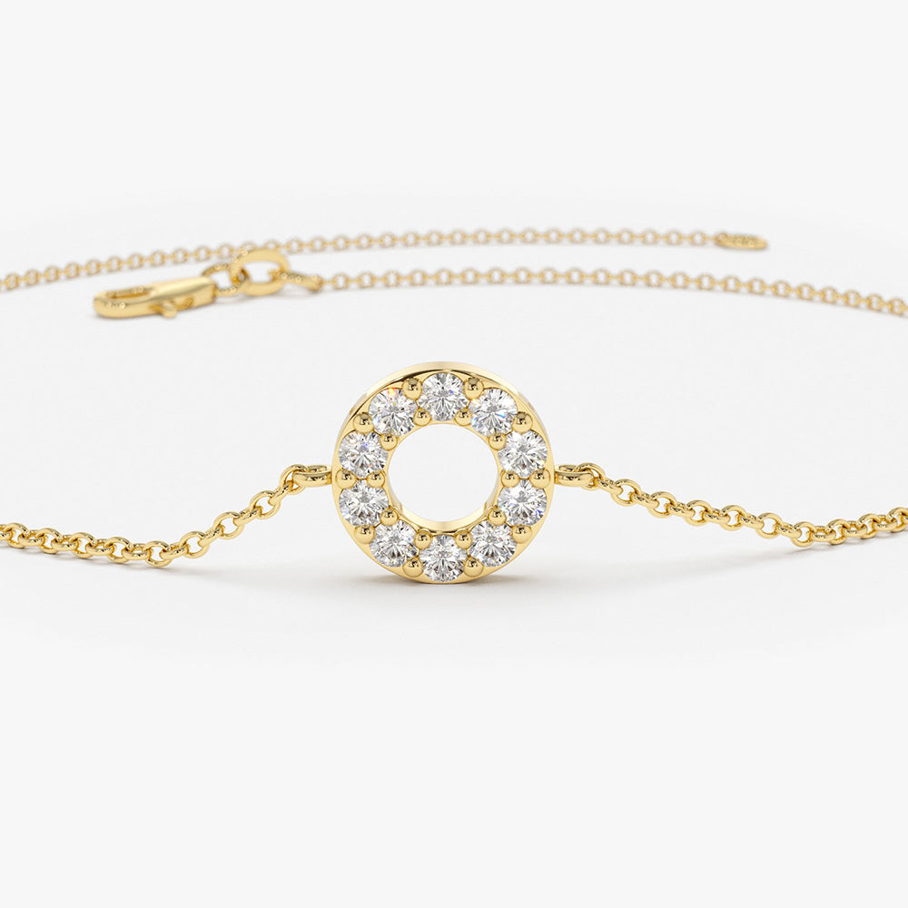 OBFJ1576 - 14K Gold Round Pave Diamond Bracelet 8