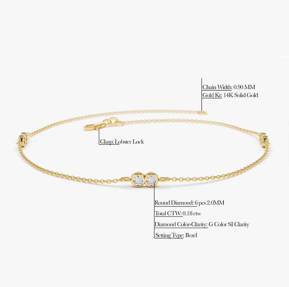 OBFJ1715 - 14K Gold Double Diamond Station Bracelet 5