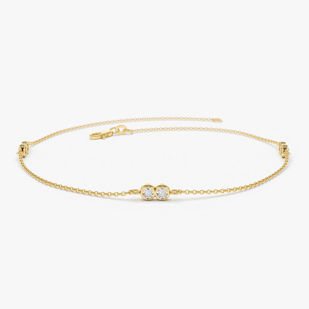 OBFJ1715 - 14K Gold Double Diamond Station Bracelet 1