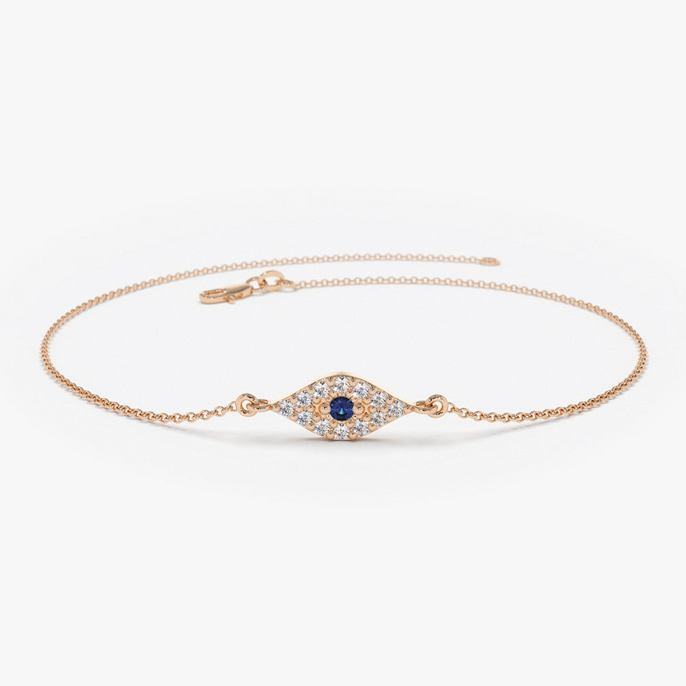 OBFJ1859 - Diamond and Sapphire Evil Eye Bracelet bracelets in selectable metal and diamond options - Roselle Jewelry view 5
