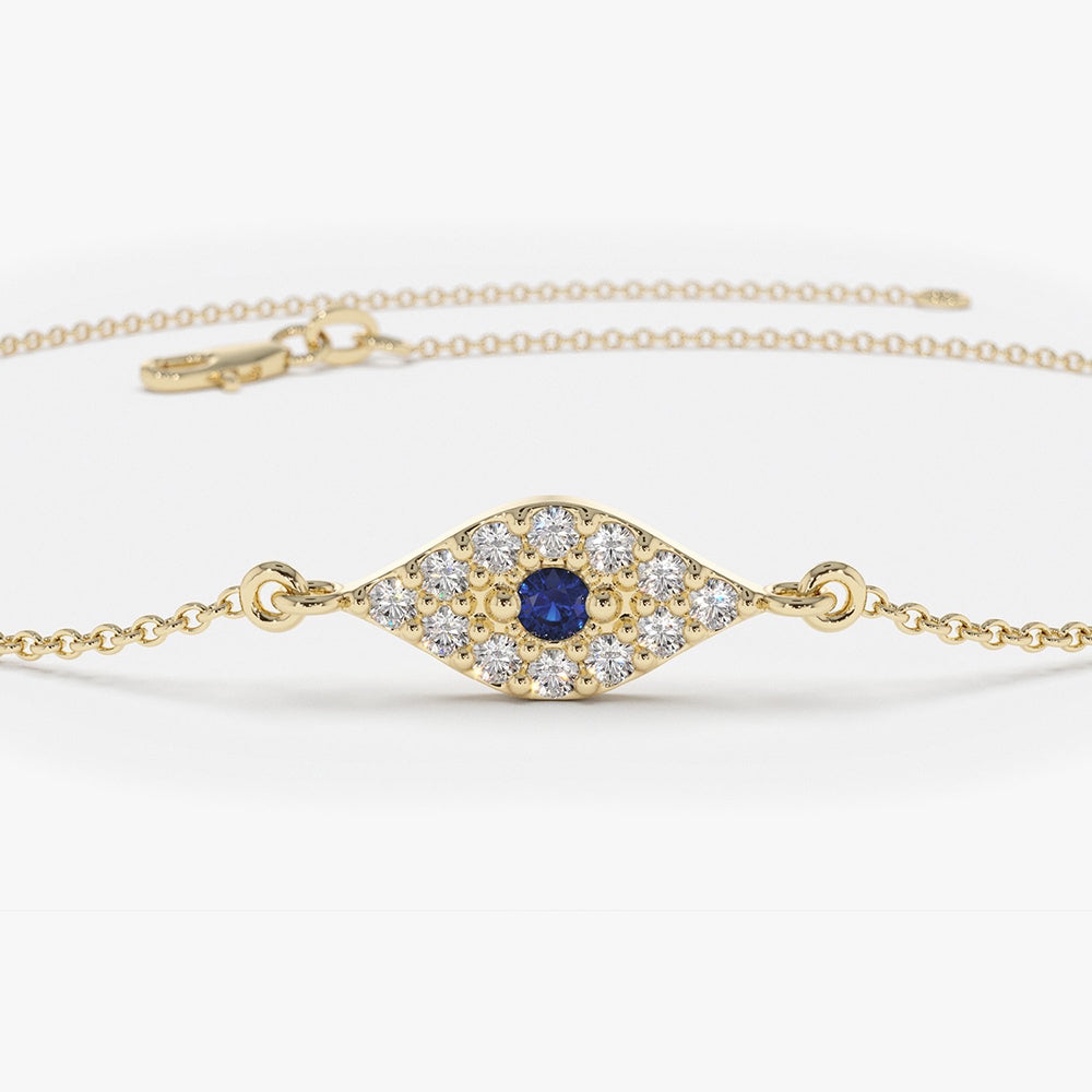 OBFJ1859 - Diamond and Sapphire Evil Eye Bracelet bracelets in selectable metal and diamond options - Roselle Jewelry view 3