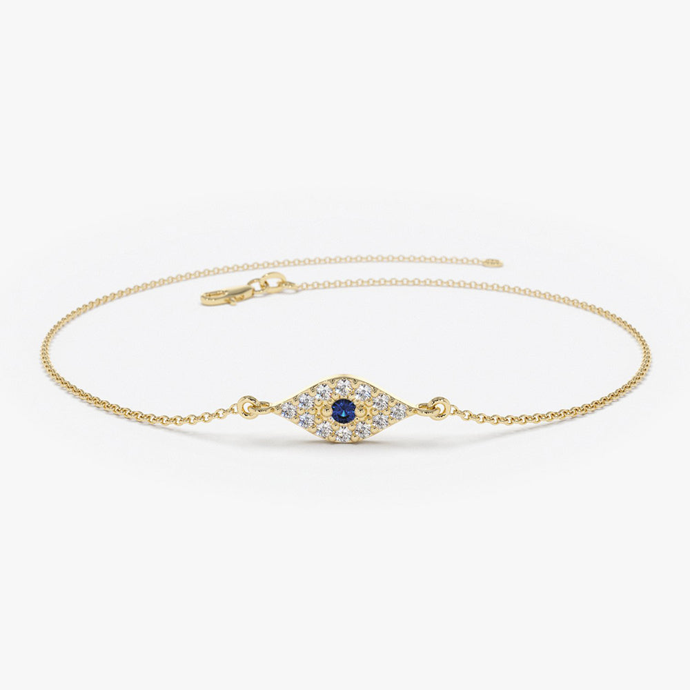 OBFJ1859 - Diamond and Sapphire Evil Eye Bracelet bracelets in selectable metal and diamond options - Roselle Jewelry view 1