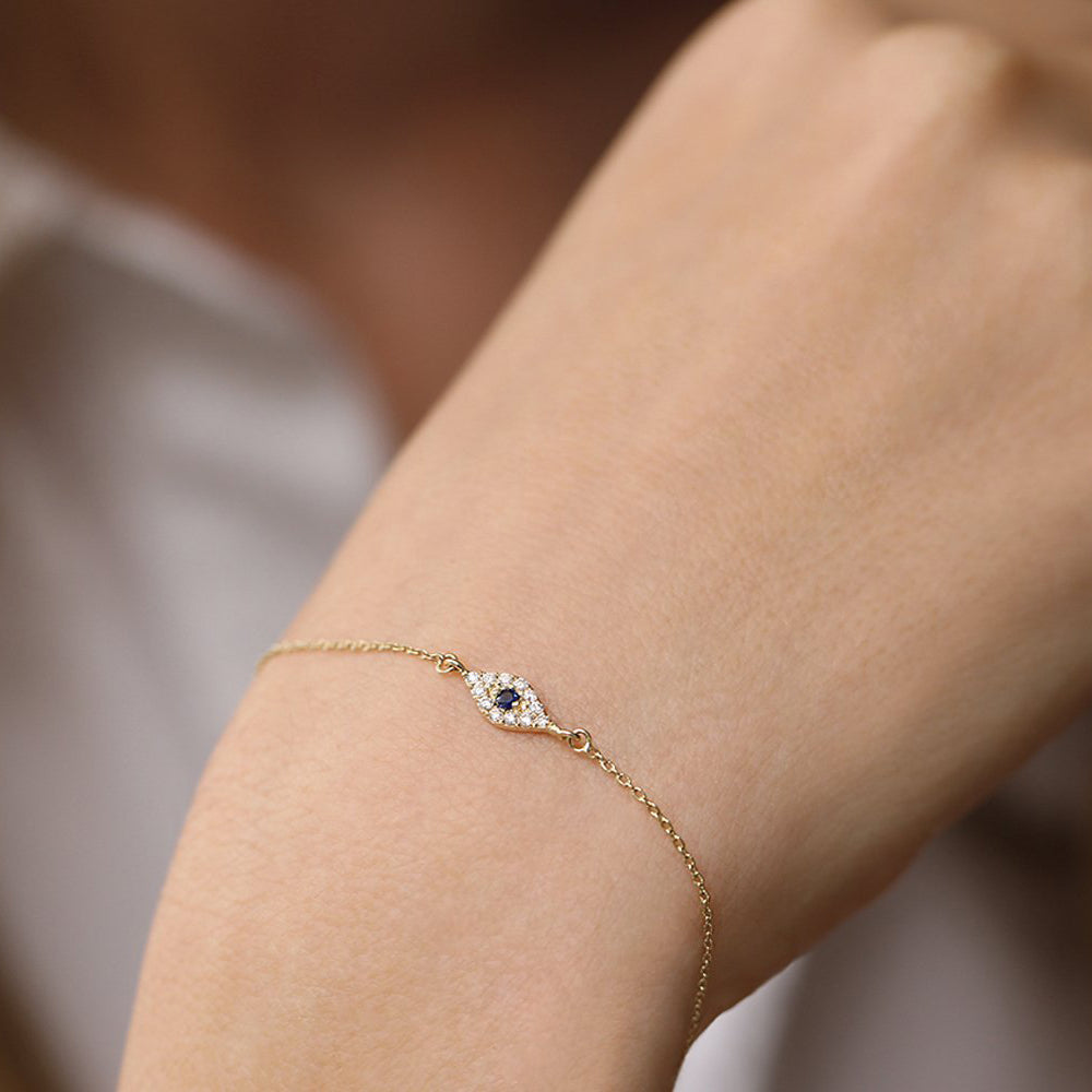 OBFJ1859 - Diamond and Sapphire Evil Eye Bracelet bracelets in selectable metal and diamond options - Roselle Jewelry view 2