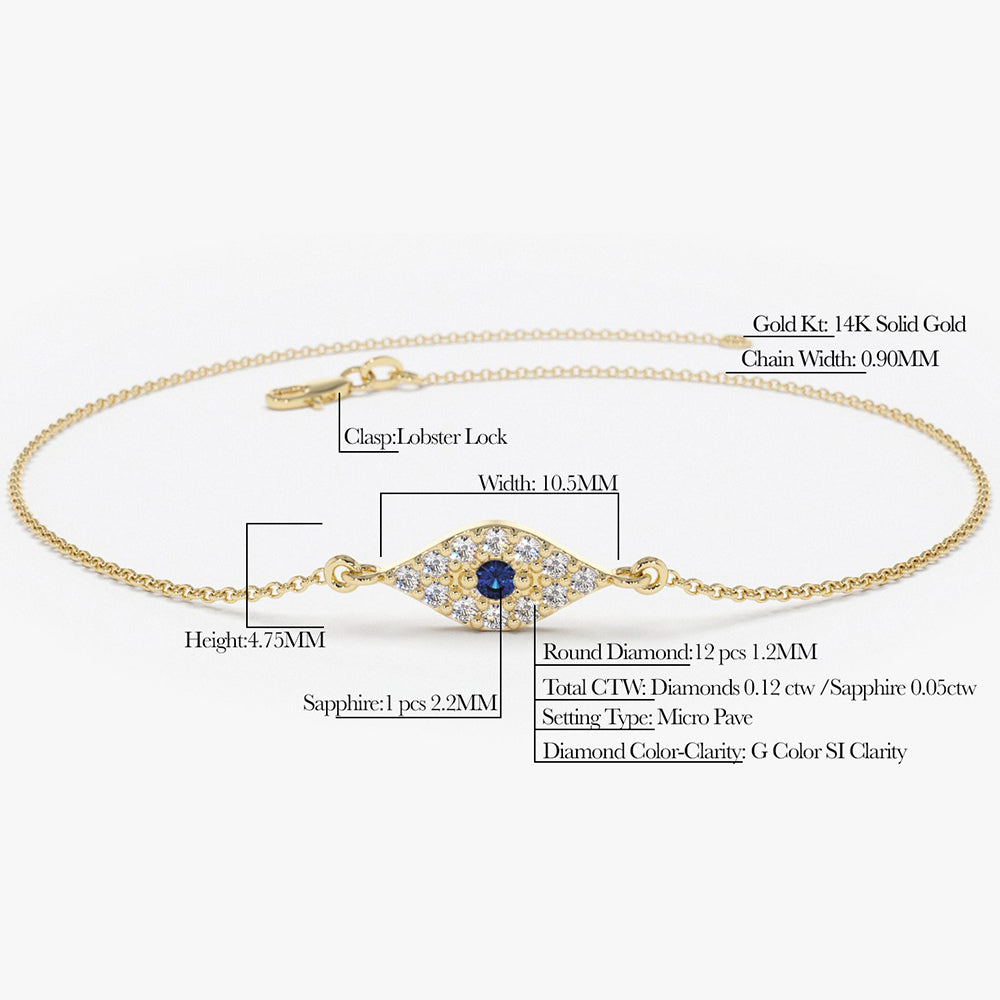 OBFJ1859 - Diamond and Sapphire Evil Eye Bracelet bracelets in selectable metal and diamond options - Roselle Jewelry view 4