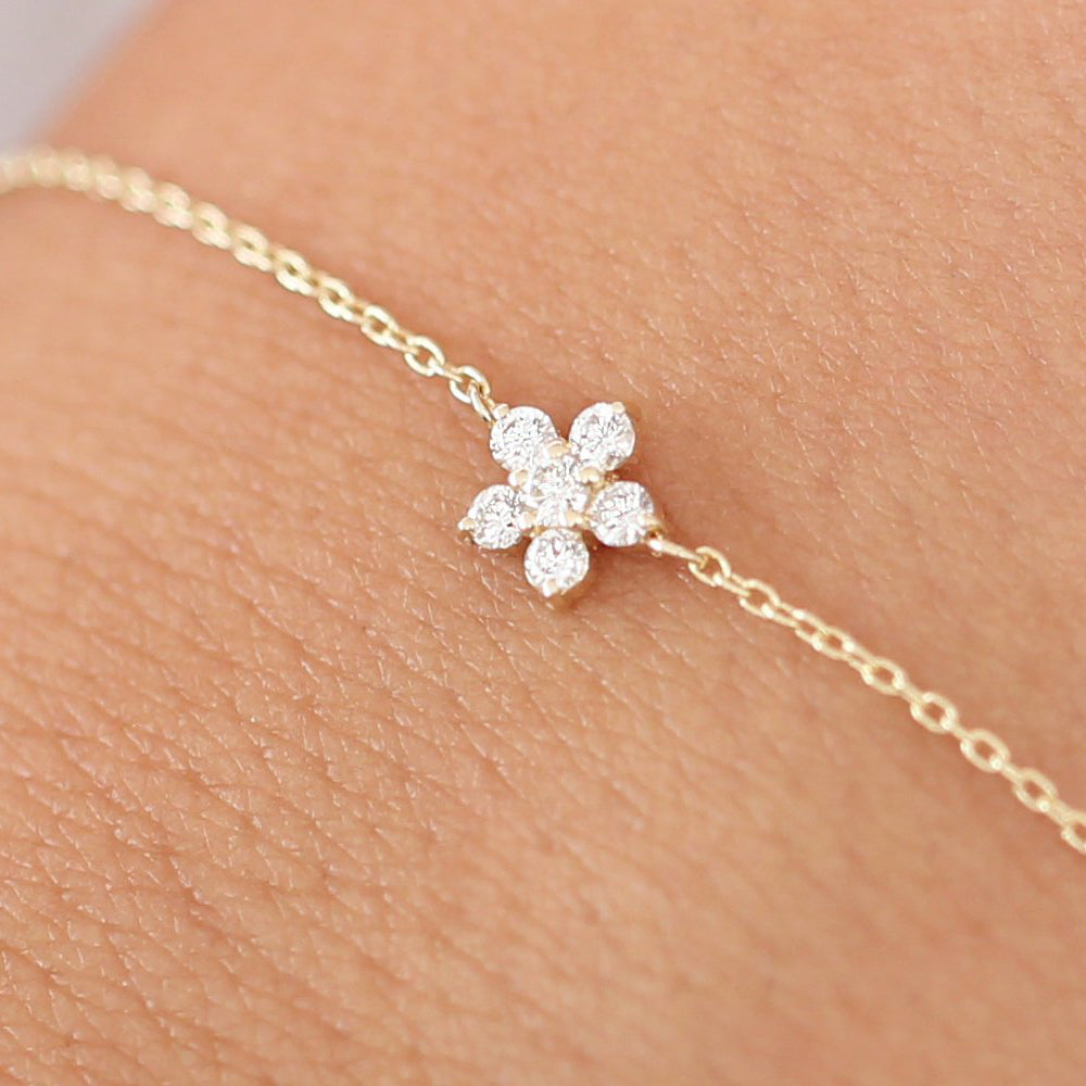 OBFJ1741 - Diamond Flower Charm Bracelet bracelets in selectable metal and diamond options - Roselle Jewelry view 2