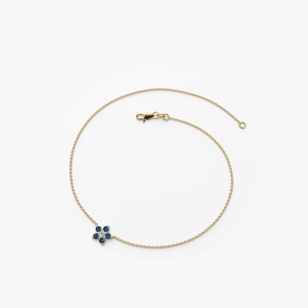OBFJ1864 - Sapphire and Diamond Flower Charm Bracelet bracelets in selectable metal and diamond options - Roselle Jewelry view 6