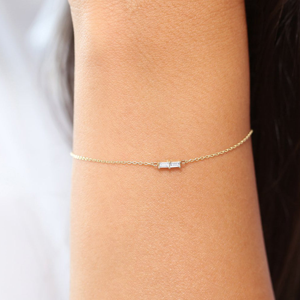 OBFJ1719 - 14k Double Baguette Diamond Bracelet 4