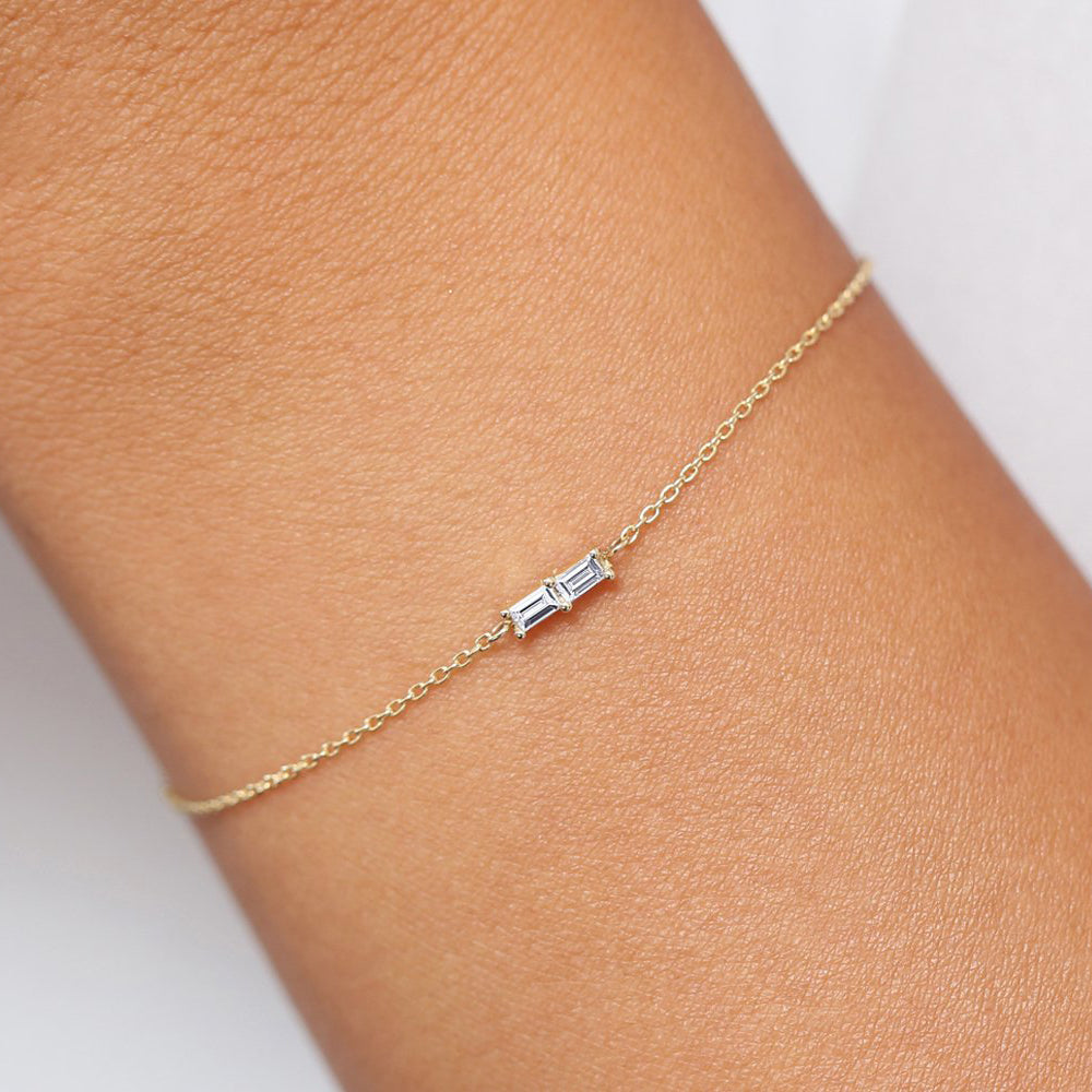 OBFJ1719 - 14k Double Baguette Diamond Bracelet 5