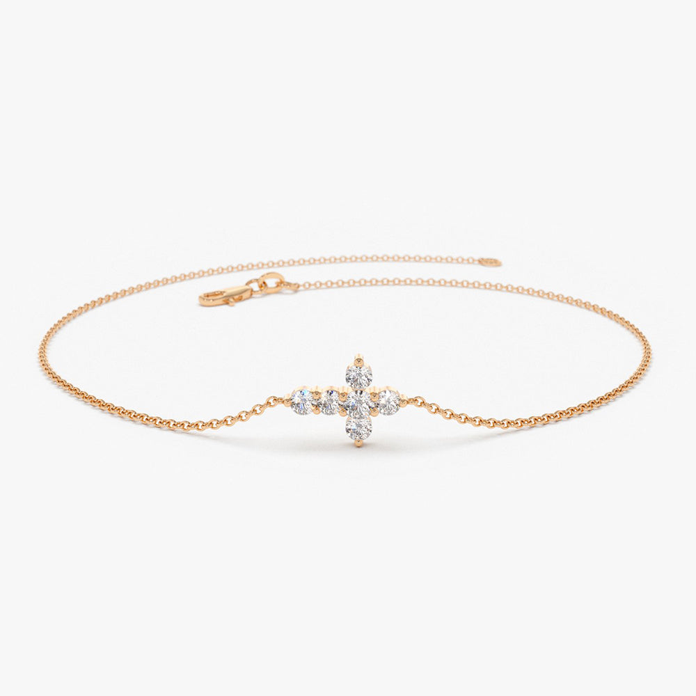 OBFJ1720 - 14K Gold Diamond Cross Bracelet 4
