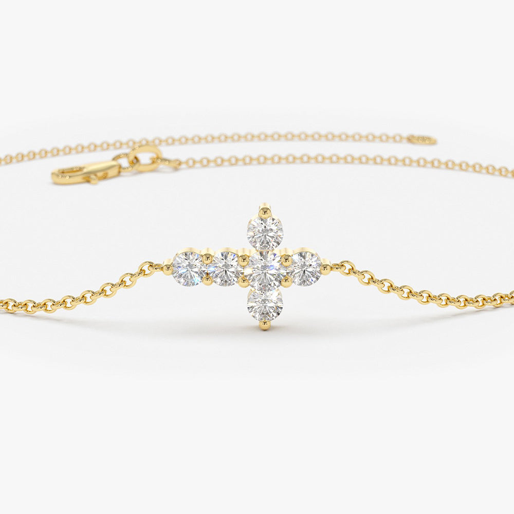 OBFJ1720 - 14K Gold Diamond Cross Bracelet 7