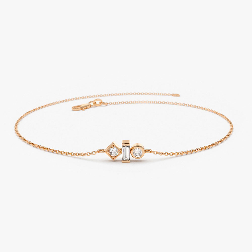 OBFJ1722 - 14K Gold Baguette and Round Diamond Mix Bracelet 4
