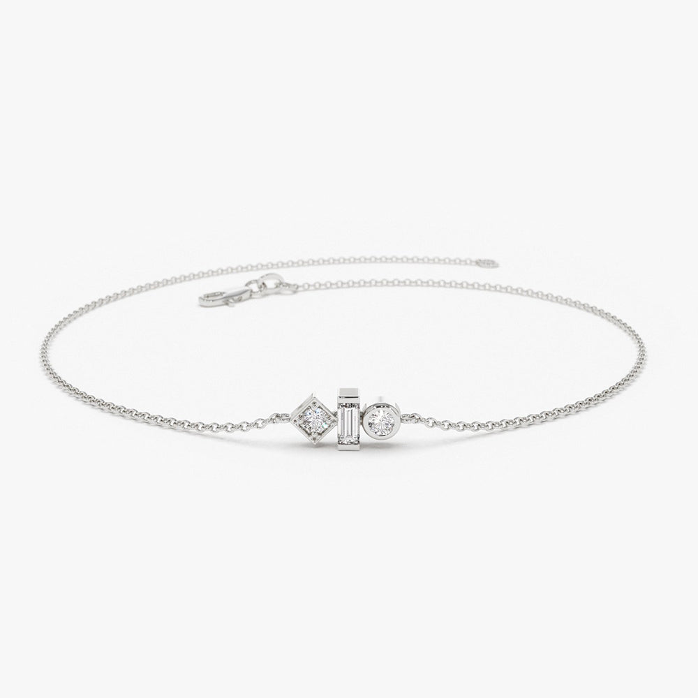 OBFJ1722 - 14K Gold Baguette and Round Diamond Mix Bracelet 5