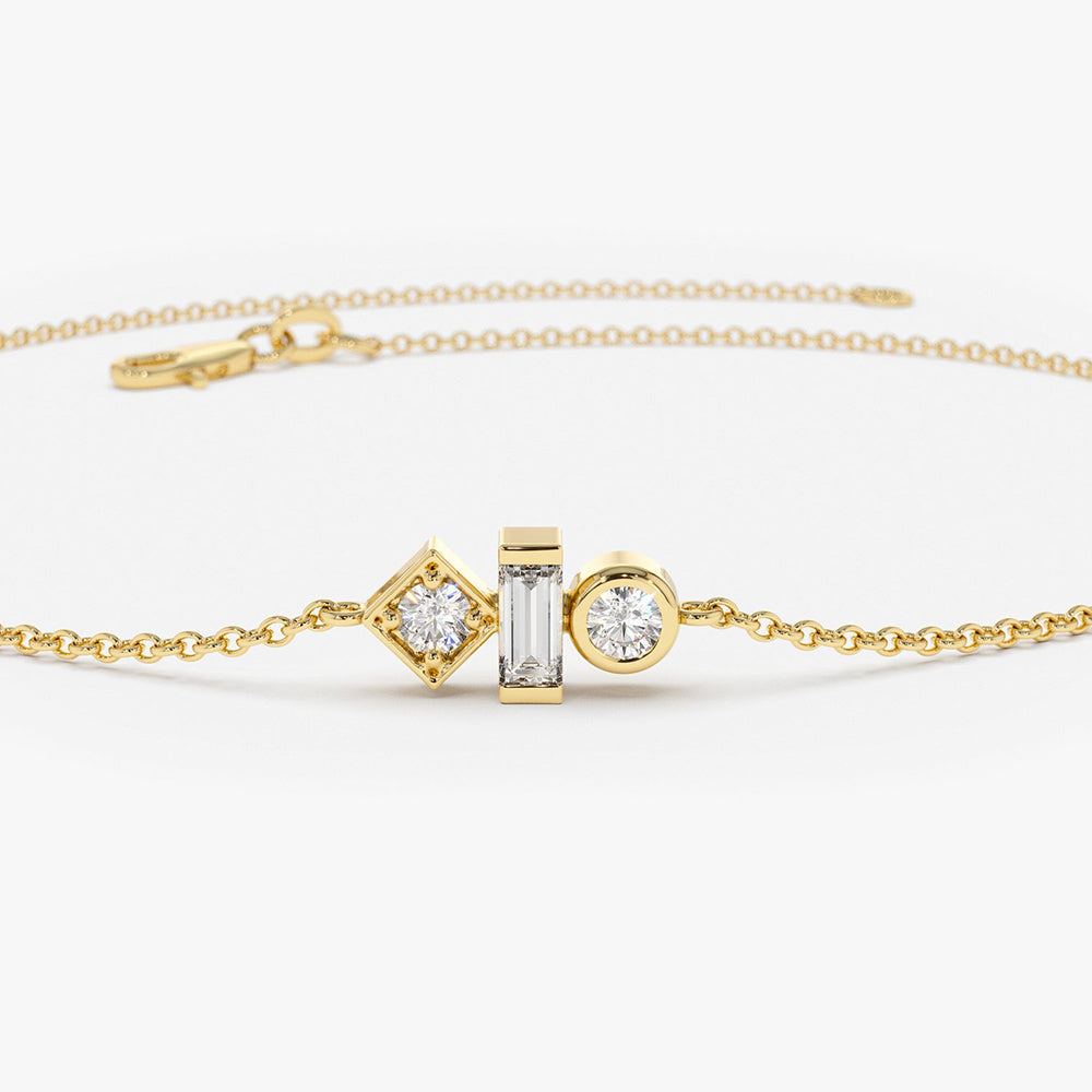 OBFJ1722 - 14K Gold Baguette and Round Diamond Mix Bracelet 7