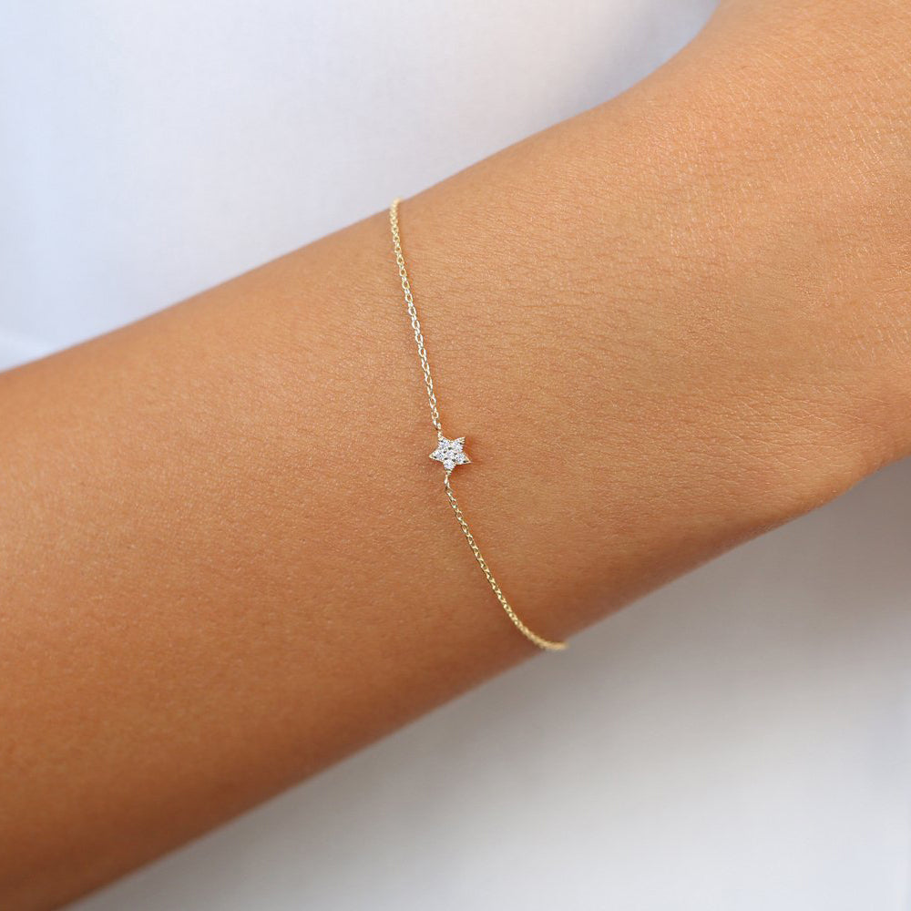 OBFJ1723 - 14k Rose Gold Diamond Star Charm Bracelet 3