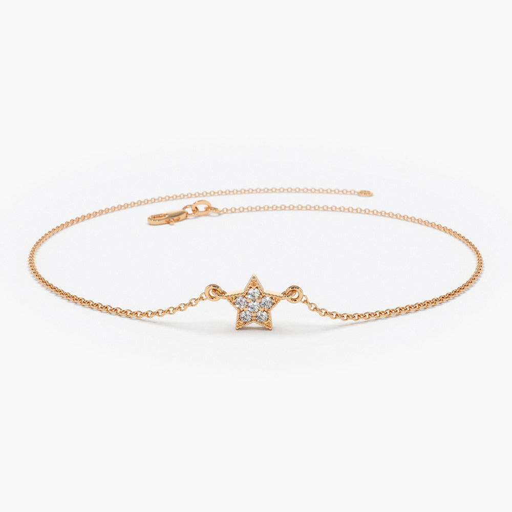 OBFJ1723 - 14k Rose Gold Diamond Star Charm Bracelet 1