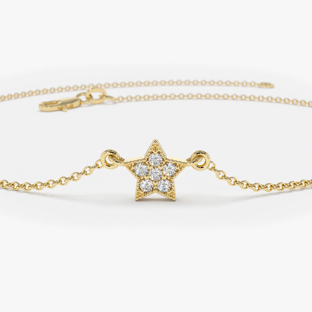 OBFJ1723 - 14k Rose Gold Diamond Star Charm Bracelet 4
