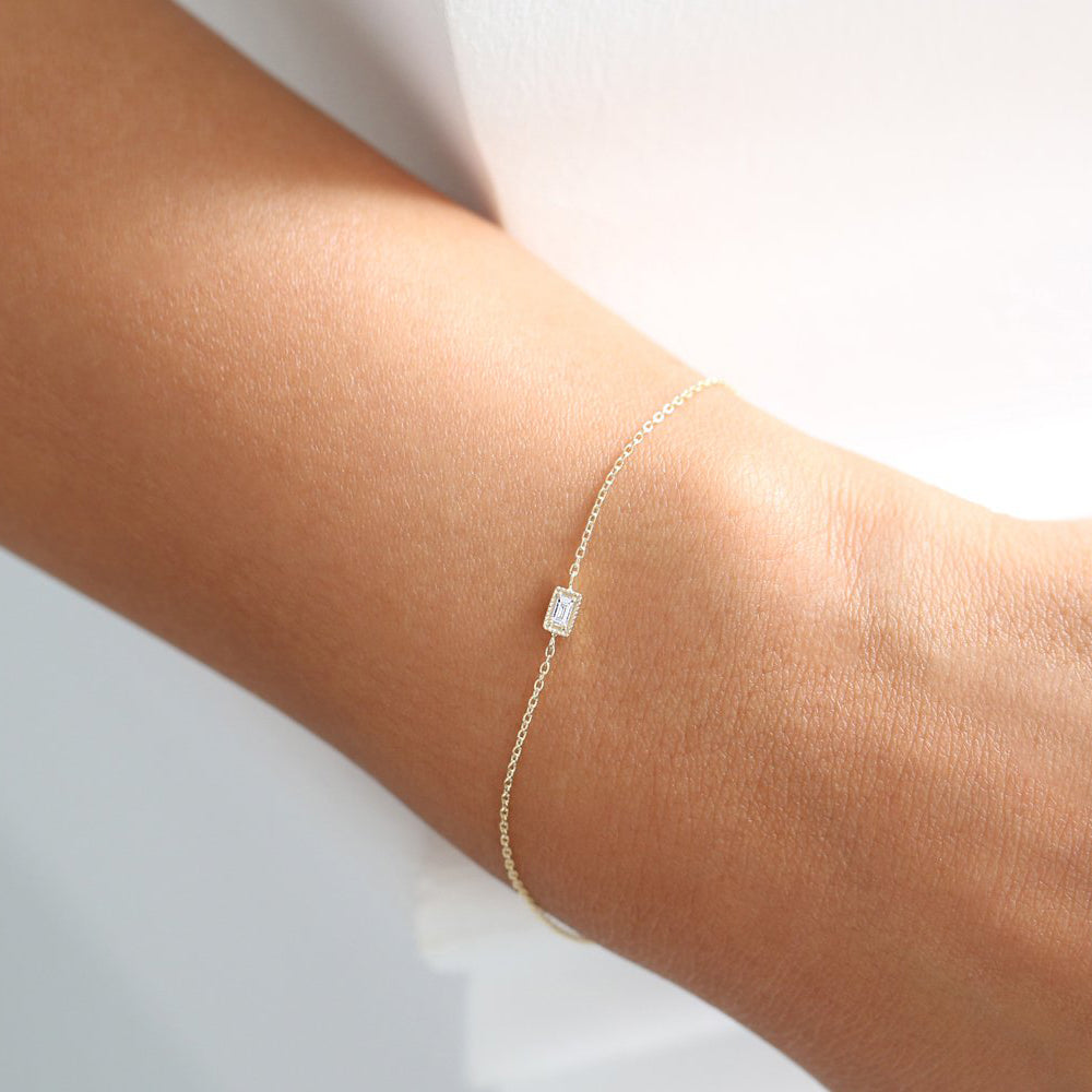 OBFJ1716 - 14K Gold Dainty Baguette Diamond Bracelet 3