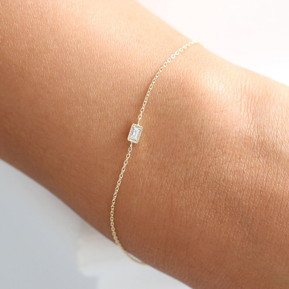 OBFJ1716 - 14K Gold Dainty Baguette Diamond Bracelet 2