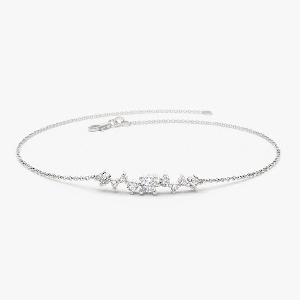 OBFJ1725 - 14K Gold Multi Diamond Cluster Bracelet 5