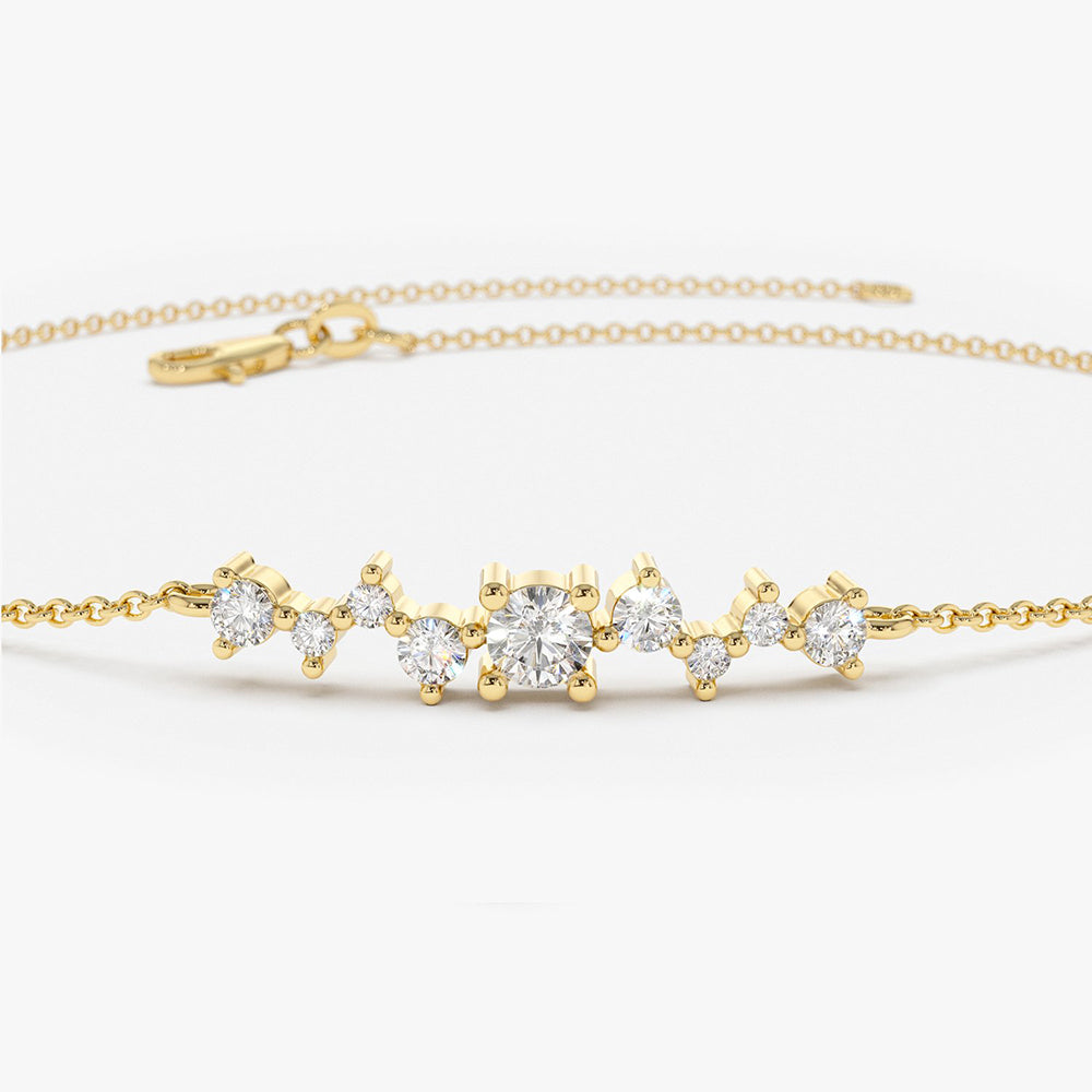 OBFJ1725 - 14K Gold Multi Diamond Cluster Bracelet 8