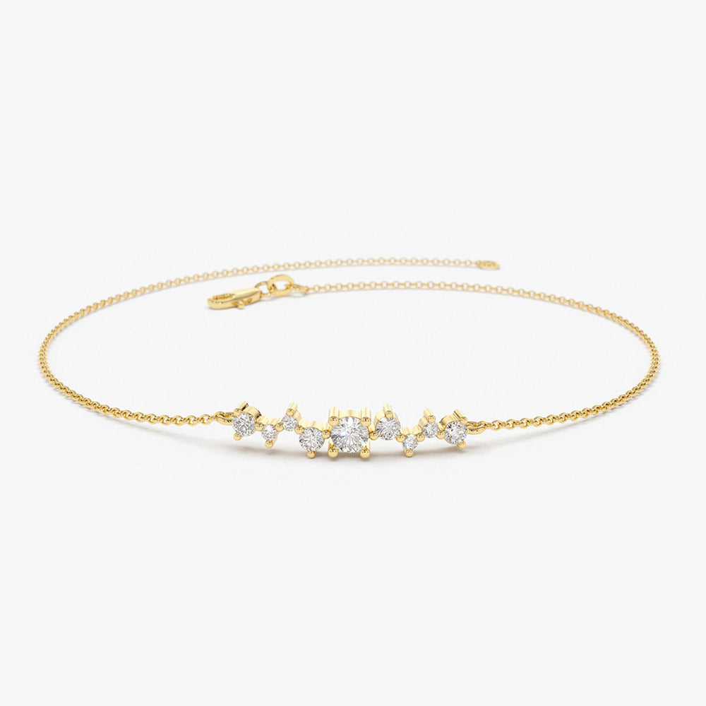 OBFJ1725 - 14K Gold Multi Diamond Cluster Bracelet 1