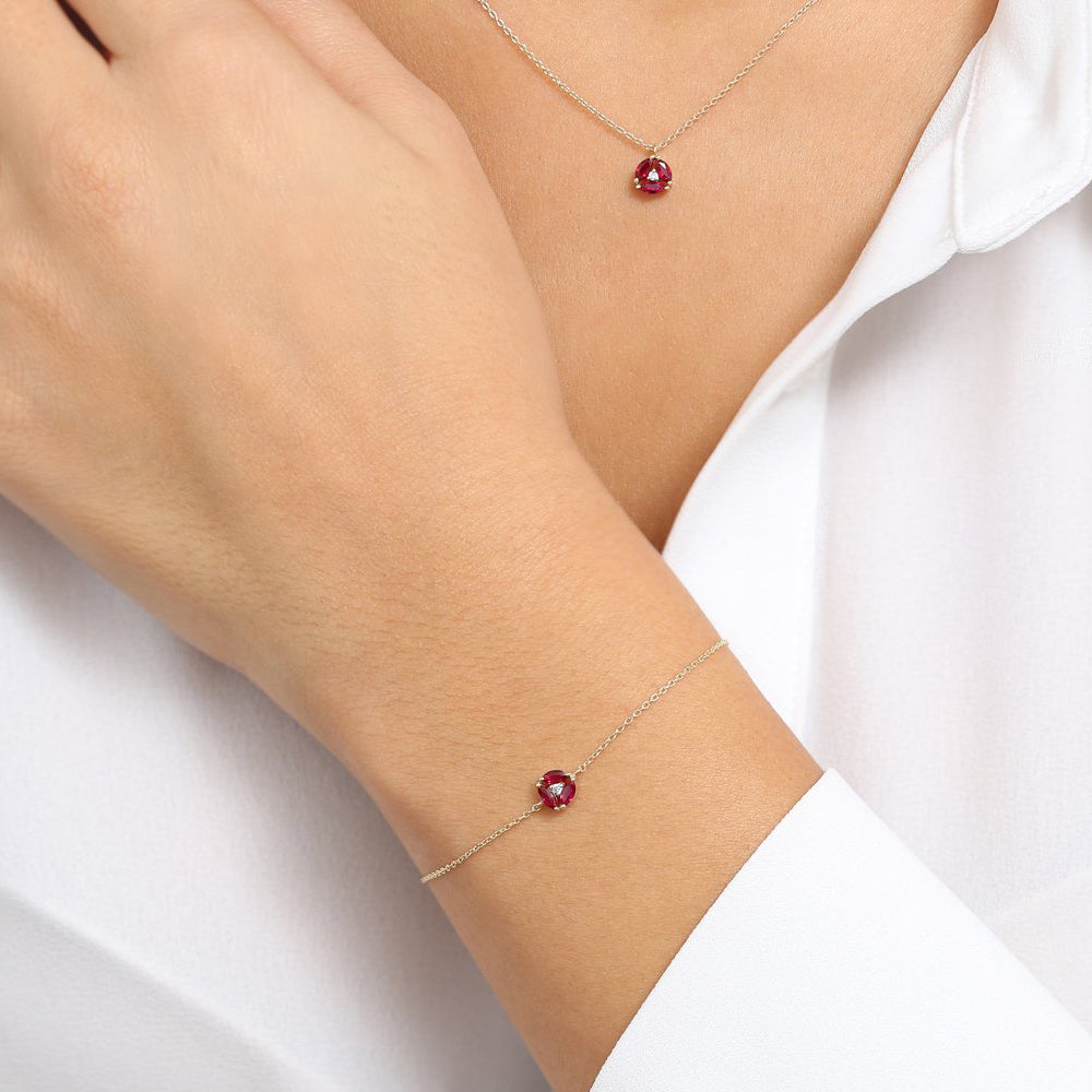 OBFJ1846 - Marquise Ruby Cluster Bracelet bracelets in selectable metal and diamond options - Roselle Jewelry view 3