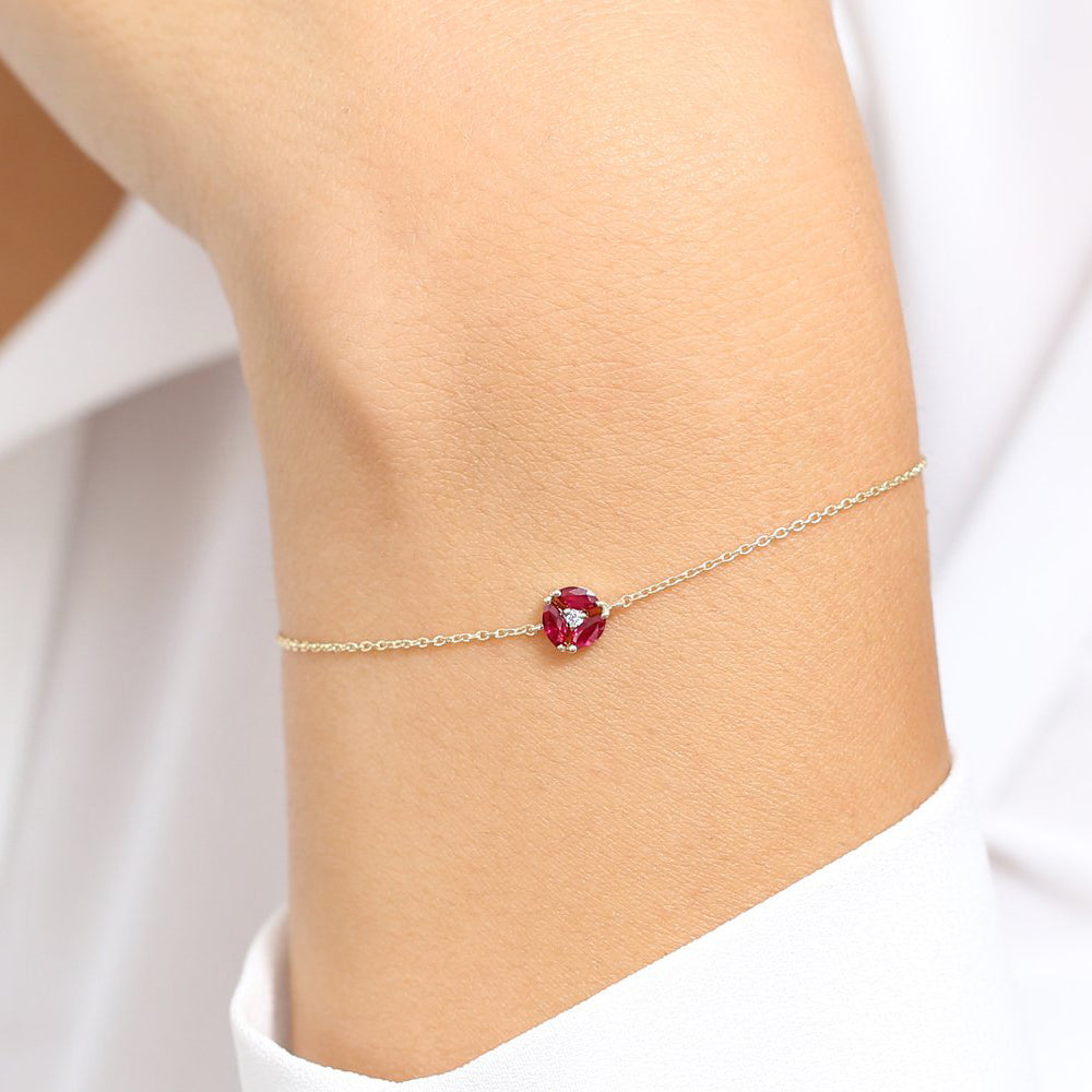 OBFJ1846 - Marquise Ruby Cluster Bracelet bracelets in selectable metal and diamond options - Roselle Jewelry view 2