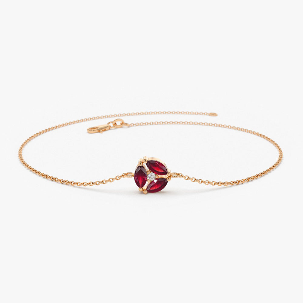 OBFJ1846 - Marquise Ruby Cluster Bracelet bracelets in selectable metal and diamond options - Roselle Jewelry view 5
