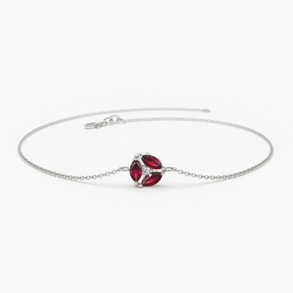 OBFJ1846 - Marquise Ruby Cluster Bracelet bracelets in selectable metal and diamond options - Roselle Jewelry view 6