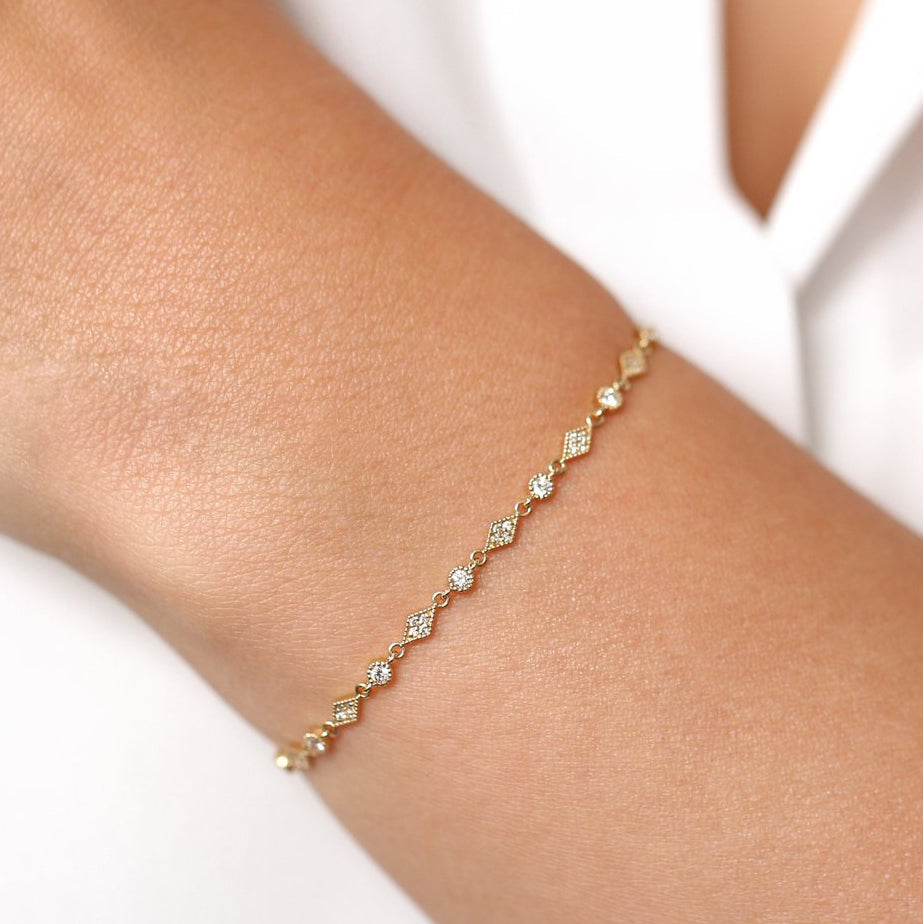 OBFJ1915 - Art Deco Diamond Milgrain Bracelet bracelets in selectable metal and diamond options - Roselle Jewelry view 3