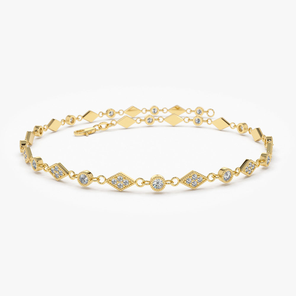 OBFJ1915 - Art Deco Diamond Milgrain Bracelet bracelets in selectable metal and diamond options - Roselle Jewelry view 1