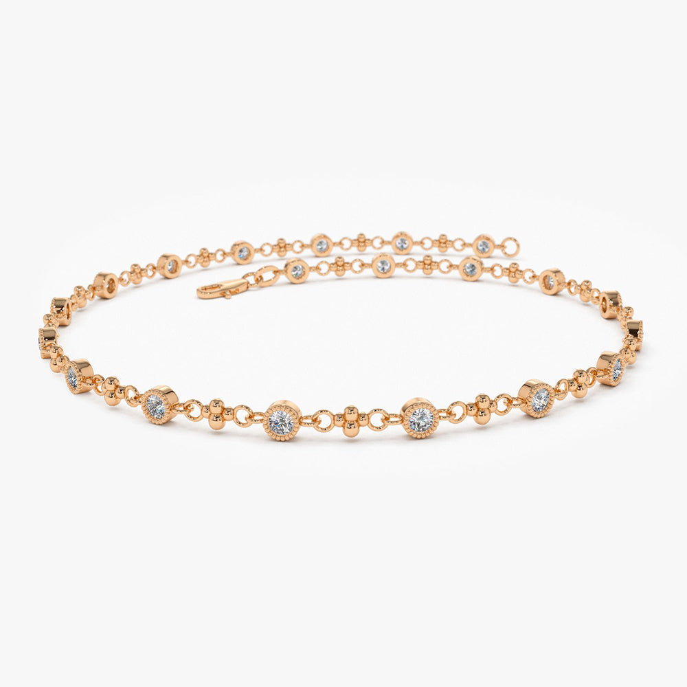 OBFJ1913 - Bezel Setting Diamond with Milgrain Bracelet bracelets in selectable metal and diamond options - Roselle Jewelry view 4