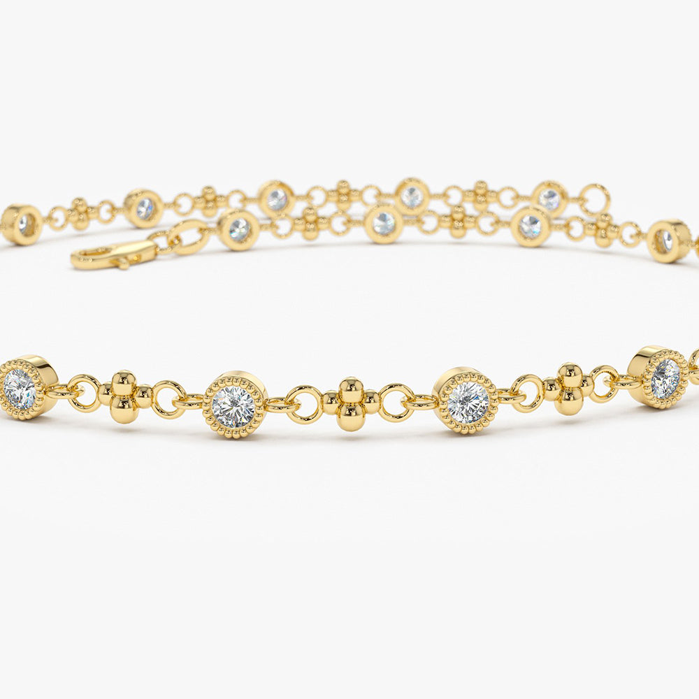 OBFJ1913 - Bezel Setting Diamond with Milgrain Bracelet bracelets in selectable metal and diamond options - Roselle Jewelry view 7