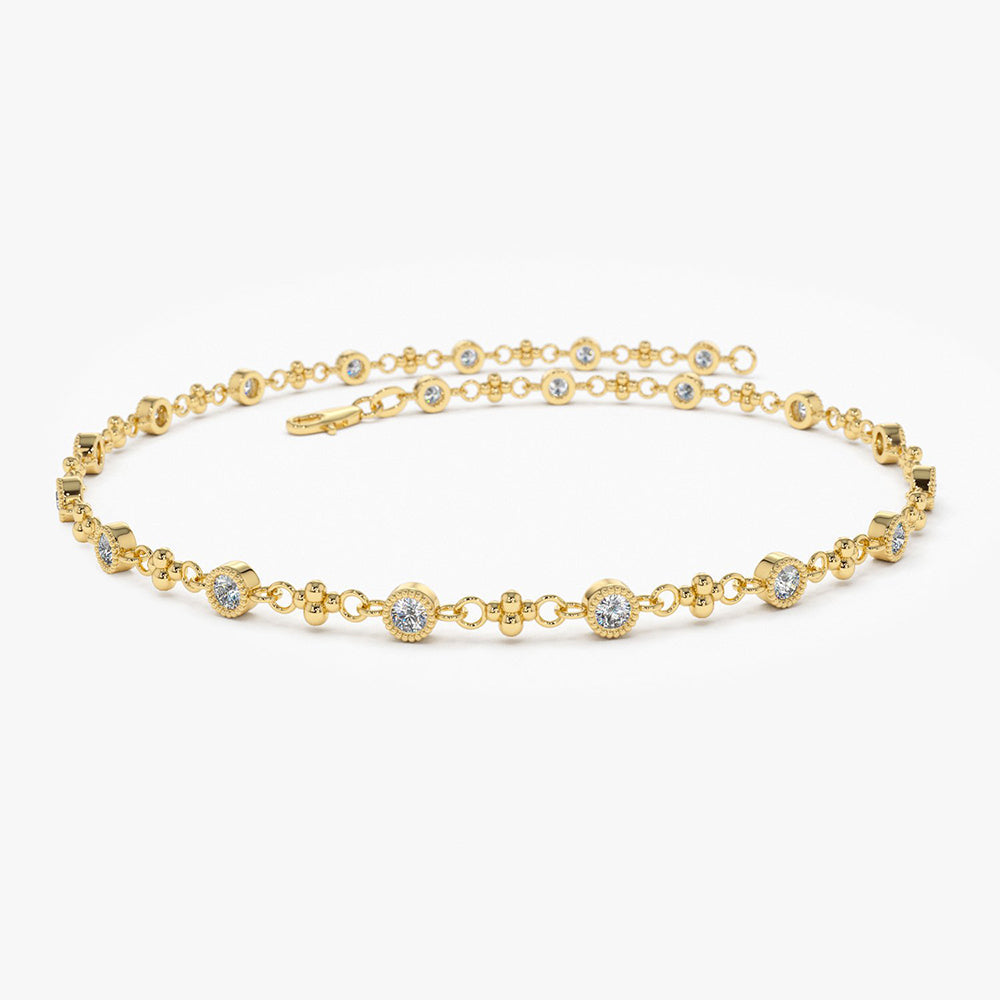 OBFJ1913 - Bezel Setting Diamond with Milgrain Bracelet bracelets in selectable metal and diamond options - Roselle Jewelry view 1