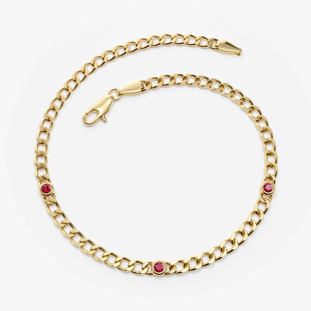 OBFJ2281 - Cuban Link Bracelet w/ Bezel Setting Ruby bracelets in selectable metal and diamond options - Roselle Jewelry view 4