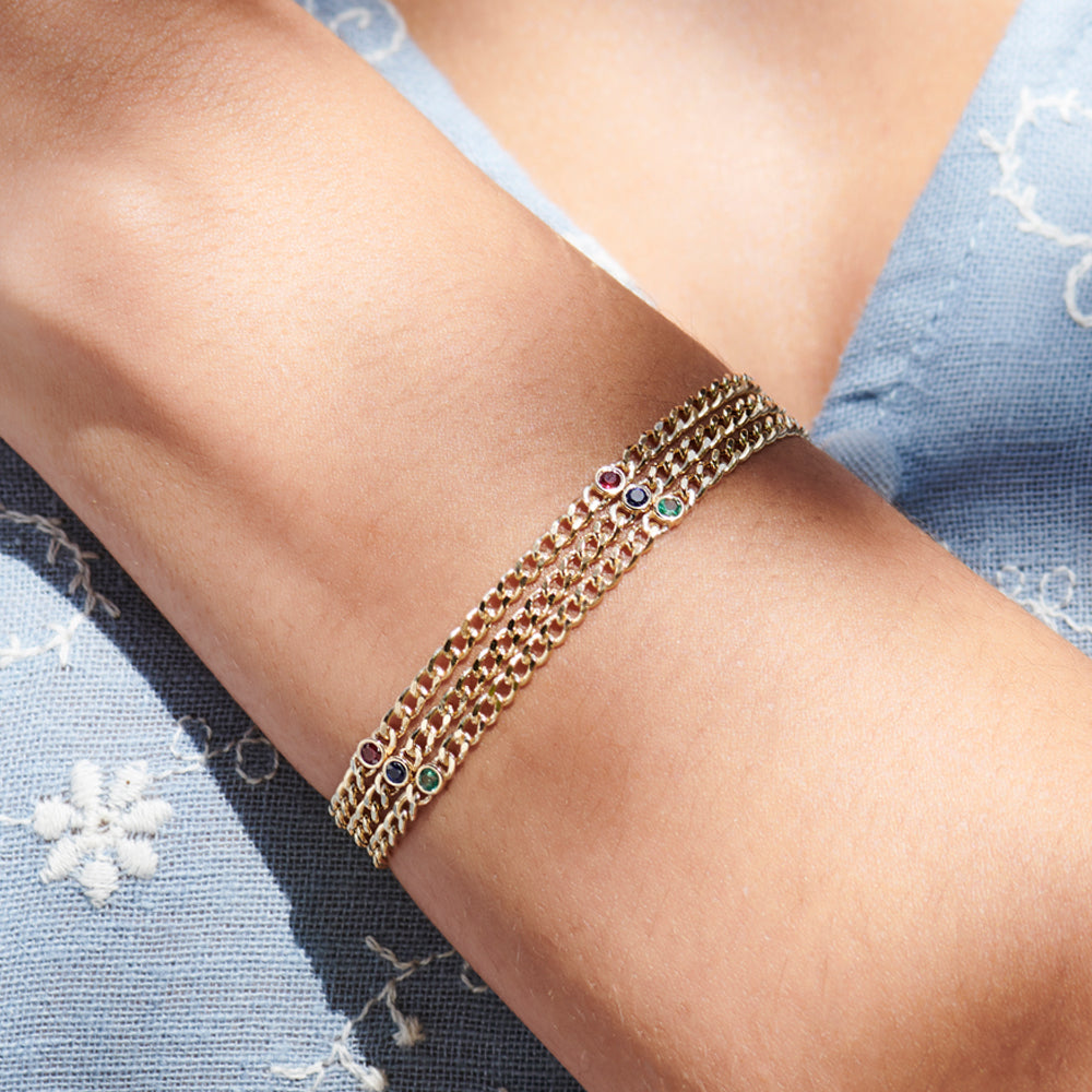 OBFJ2281 - Cuban Link Bracelet w/ Bezel Setting Ruby bracelets in selectable metal and diamond options - Roselle Jewelry view 3