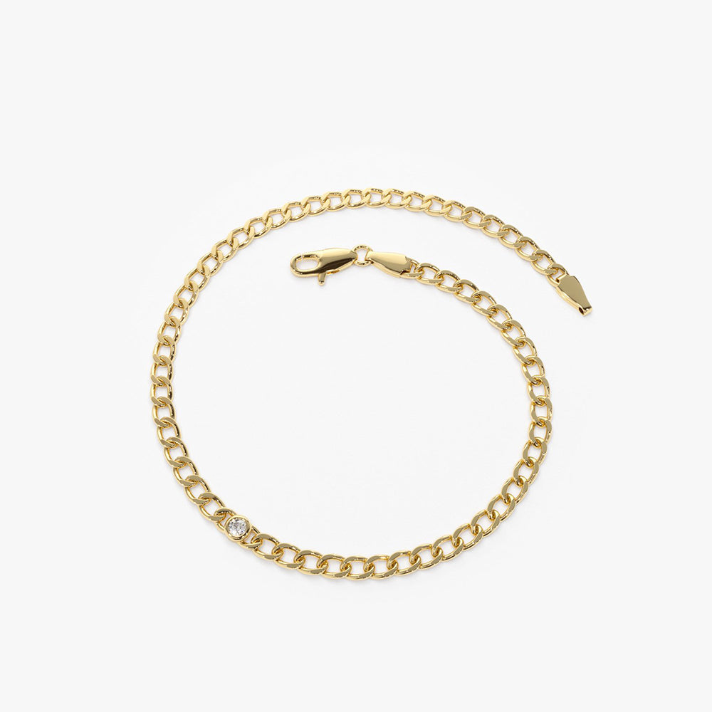 OBFJ1870 - Cuban Link Bracelet w/ Bezel Setting Diamond bracelets in selectable metal and diamond options - Roselle Jewelry view 8