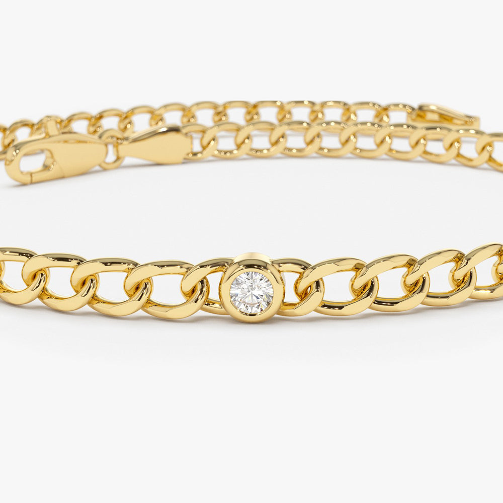 OBFJ1870 - Cuban Link Bracelet w/ Bezel Setting Diamond bracelets in selectable metal and diamond options - Roselle Jewelry view 7