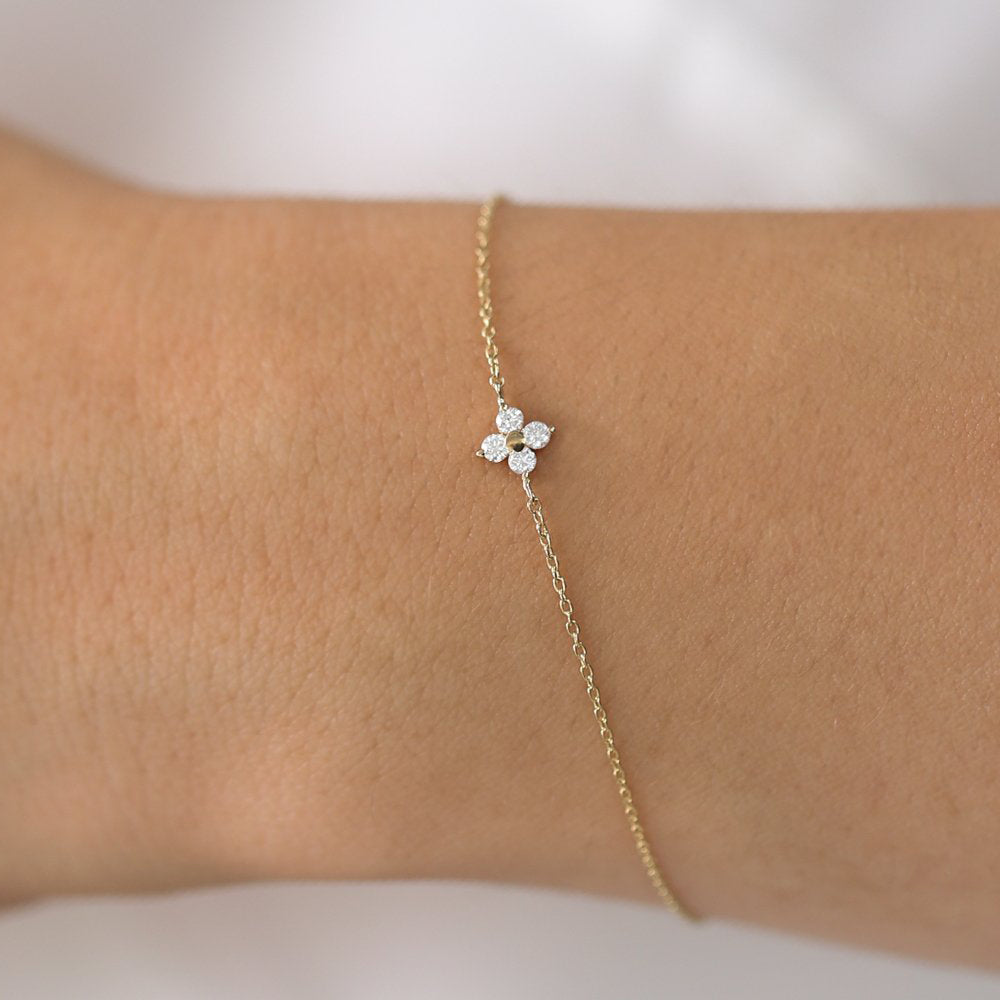 OBFJ1872 - Diamond Clover Bracelet bracelets in selectable metal and diamond options - Roselle Jewelry view 2
