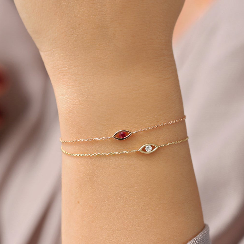 OBFJ1934 - Channel Setting Diamond Evil Eye Bracelet bracelets in selectable metal and diamond options - Roselle Jewelry view 3
