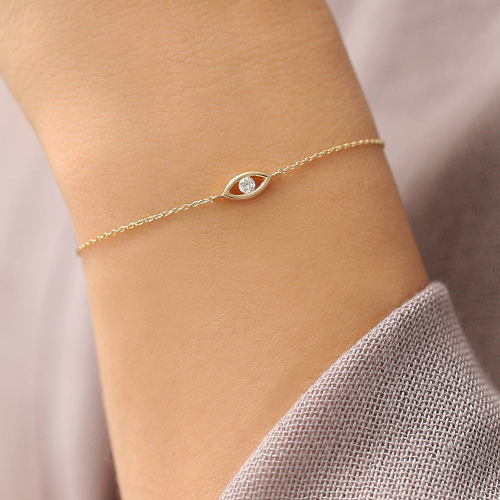OBFJ1934 - Channel Setting Diamond Evil Eye Bracelet bracelets in selectable metal and diamond options - Roselle Jewelry view 2