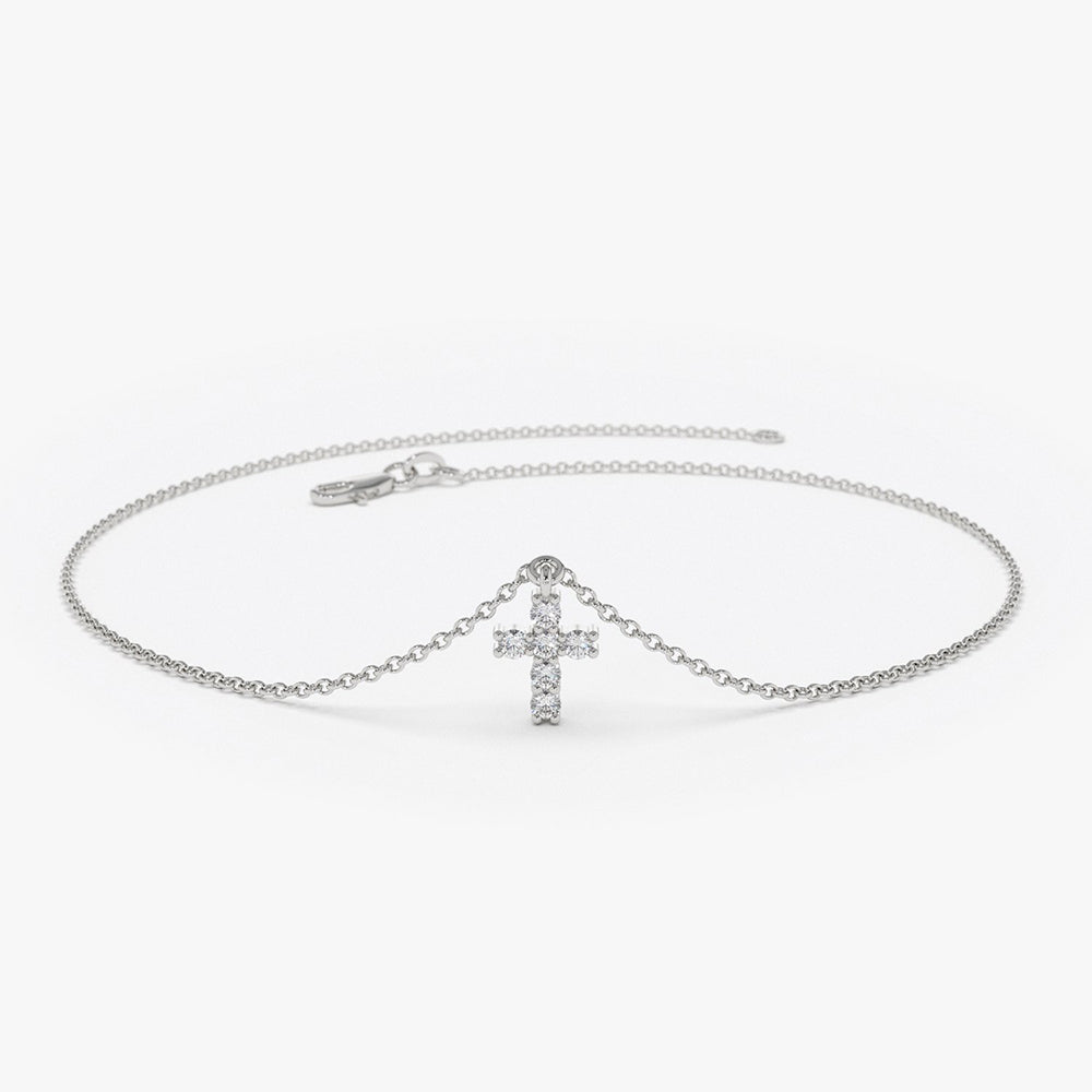 OBFJ1906 - Tiny Diamond Cross Charm Bracelet bracelets in selectable metal and diamond options - Roselle Jewelry view 6